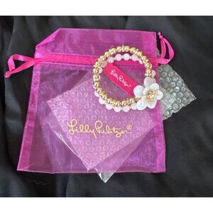Lilly Pulitzer CZ Cuff Bracelet Gold-tone Rhinestone Beaded Flower Bracelet NWT